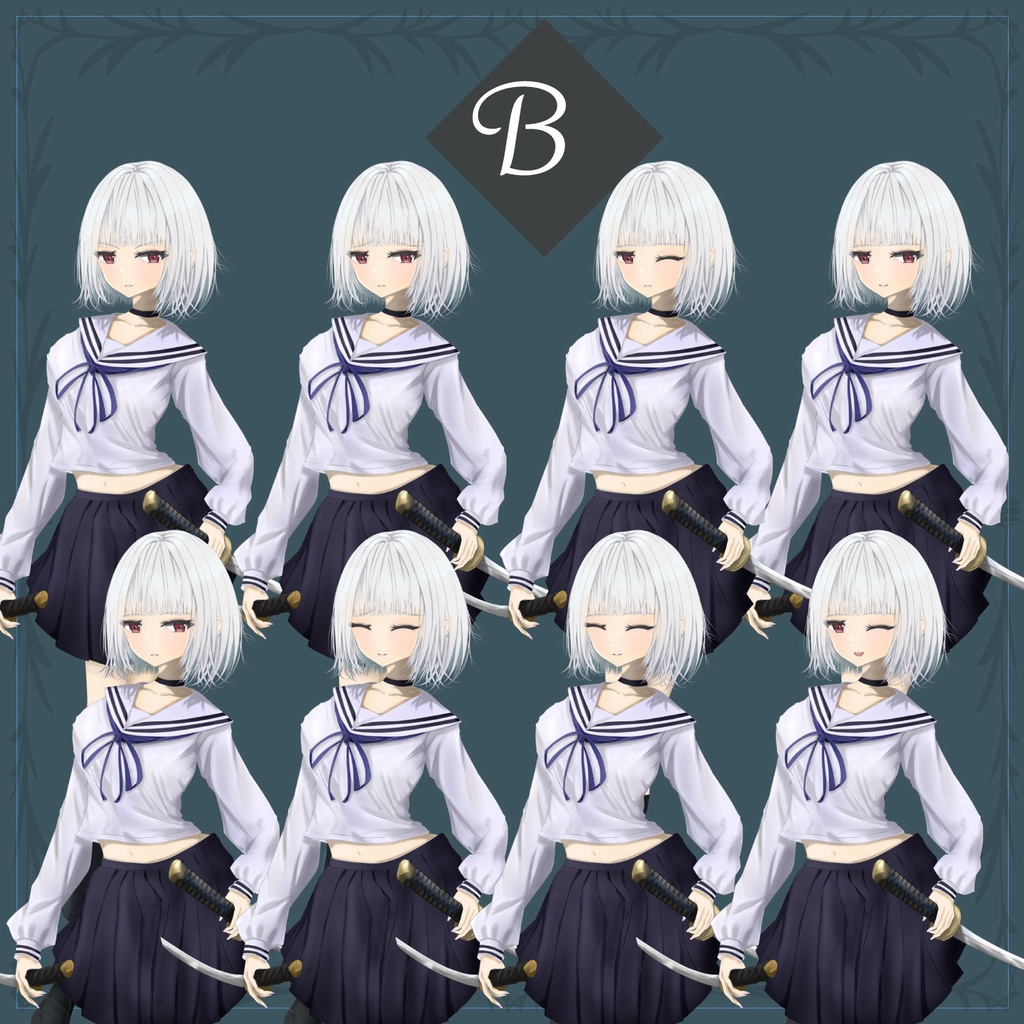 女子高生二刀流剣士 - 立ち絵/TRPG素材【NO361】