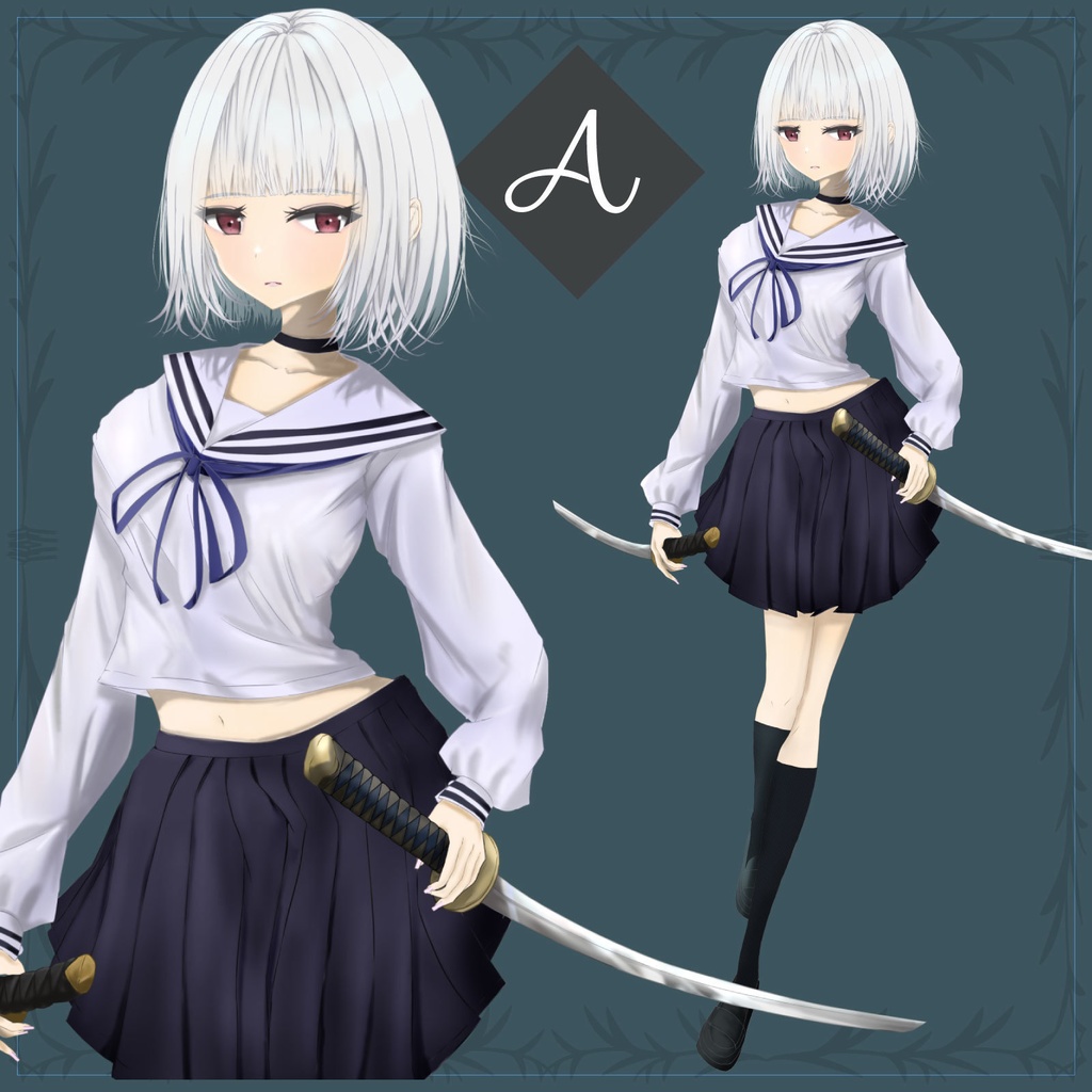 女子高生二刀流剣士 - 立ち絵/TRPG素材【NO361】