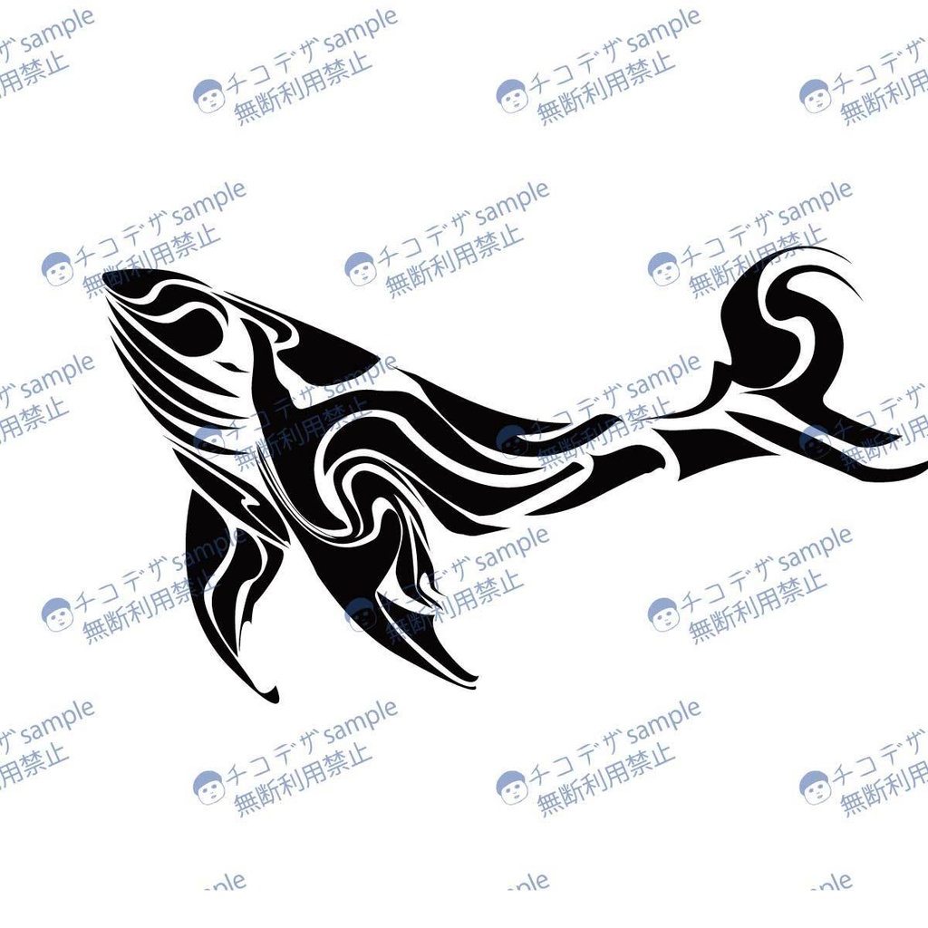 クジラのトライバル風マーク・タトゥ・シンボル-jpg/png/ai