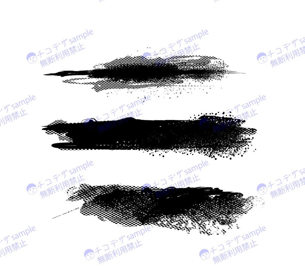 墨とトーン21種類セット - 和風装飾ブラシ・飛沫・円・四角フレーム ベクター or PNG素材