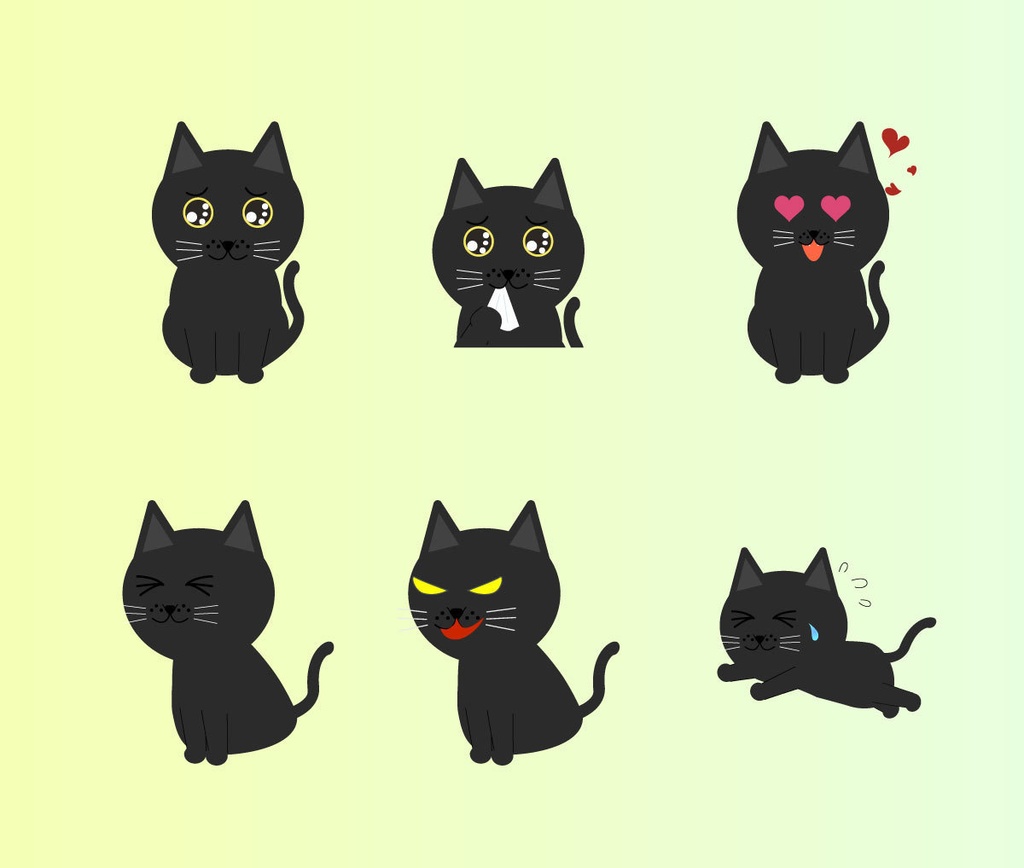 かわいい黒猫ちゃん30種類！ 無料版あり！ ai(ベクター) / 高解像度PNG