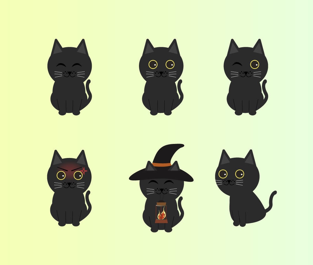 かわいい黒猫ちゃん30種類! 無料版あり! ai(ベクター) / 高解像度PNG(背景透過)