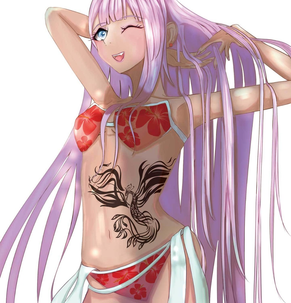 朱雀のトライバル・タトゥー風マーク・シンボル 黒・白・赤・青・緑・金色- png/ai