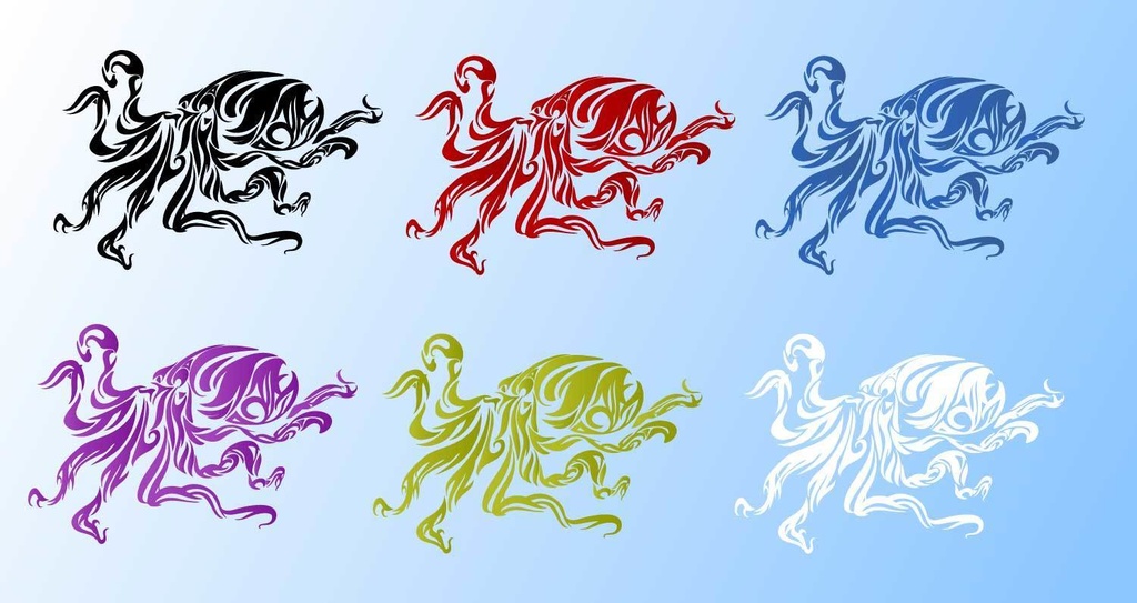 蛸のトライバル・タトゥー風マーク6種カラー- png/ai