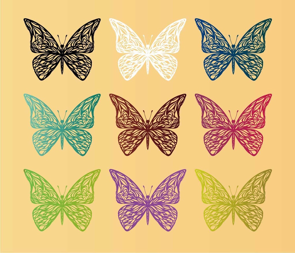 大羽蝶々のトライバル・タトゥー風マーク9種カラー- png/ai