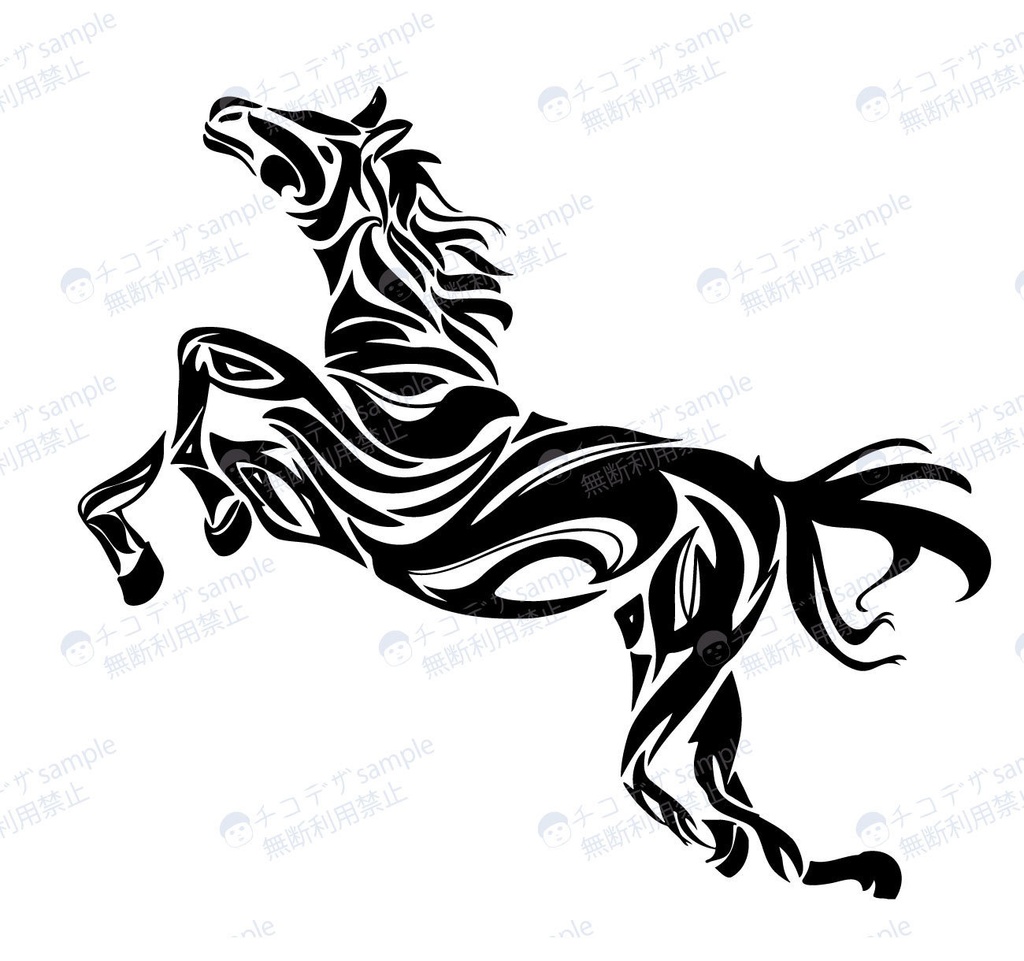 跳ね馬のトライバル・タトゥー風マーク - png/ai