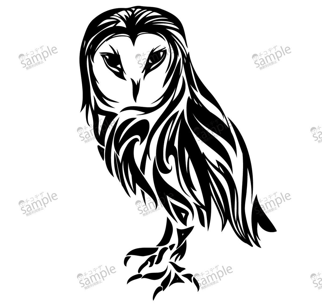 フクロウのトライバル・タトゥー風マーク - png/ai