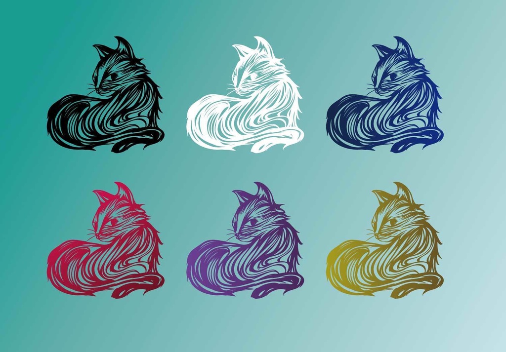 ブラックキャット・タトゥー風マーク6色- png/ai