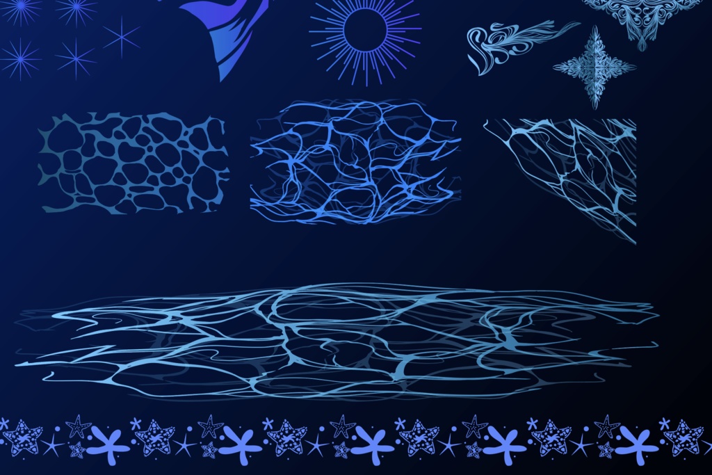 深海の不思議なフレーム・装飾デザインセット全34種 - 高解像度png(背景透過) or ai(ベクター)