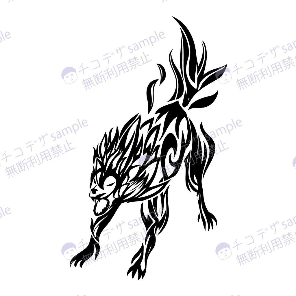 威嚇するオオカミのタトゥー風マーク5種- png/ai