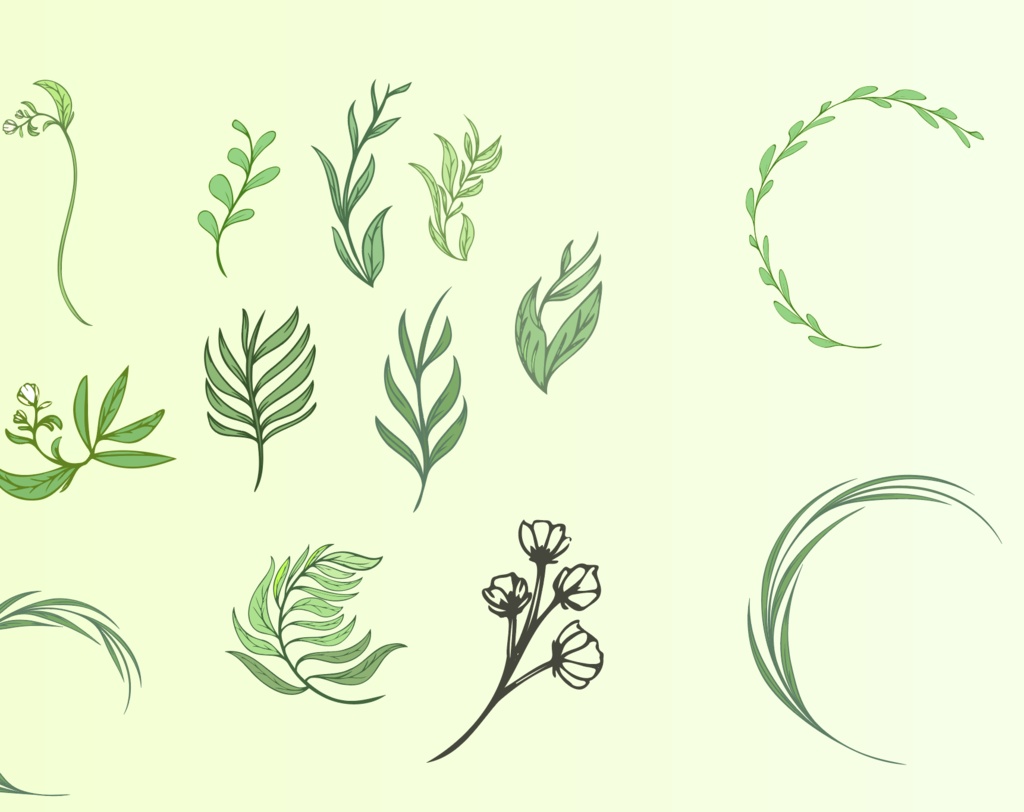 植物・草・花の装飾素材全45種以上(ビンテージ・レトロデザインにも) - 高解像度png or ai(ベクターcs2)