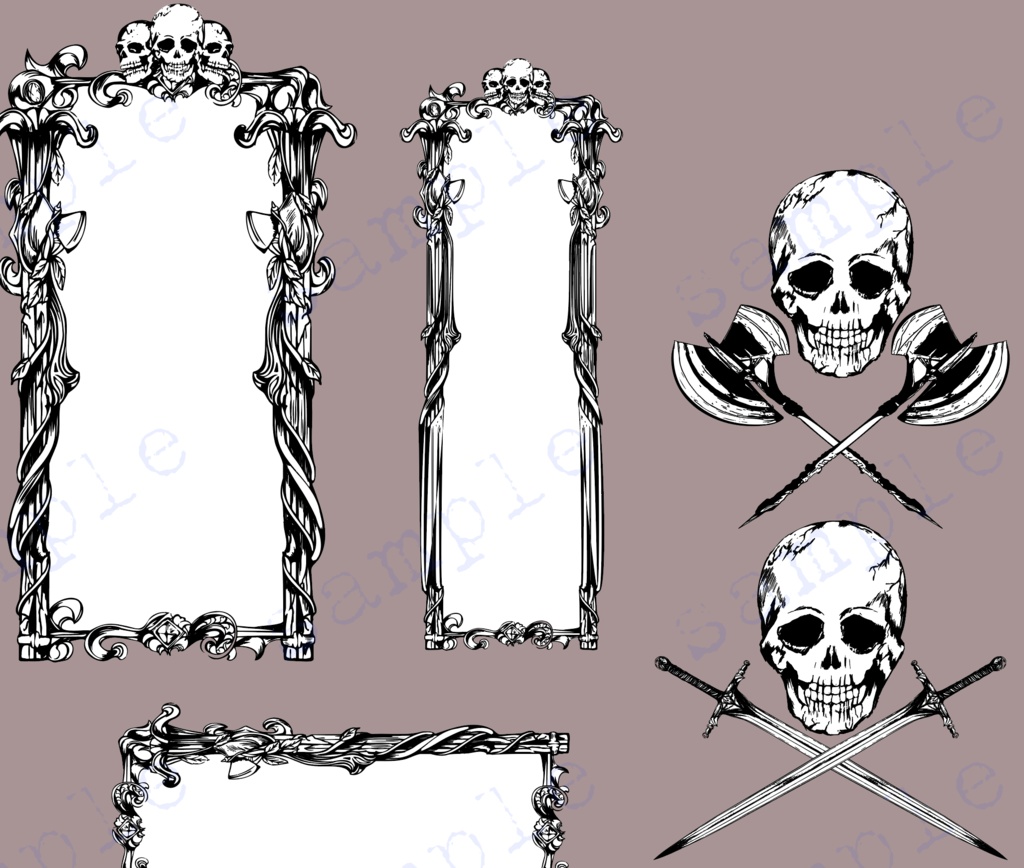 ドクロとゴシックな手書きの装飾デザイン素材全39種