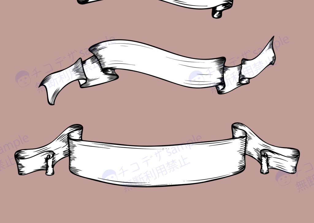 ビンテージ・レトロな手書きのバナー・フレーム43セット素材集 高解像度png(背景透過) or ベクター