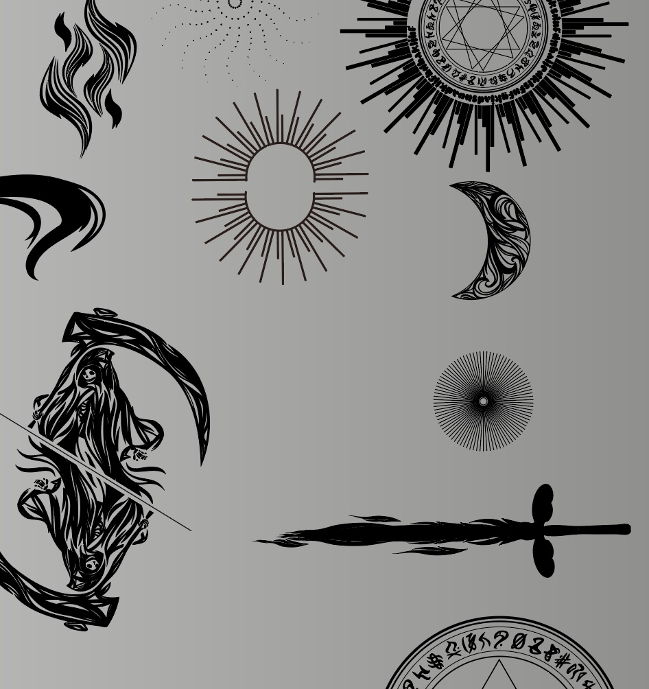 漆黒と死の魔境イラスト全39種 - ドクロとダークな世界の装飾素材集 黒/白