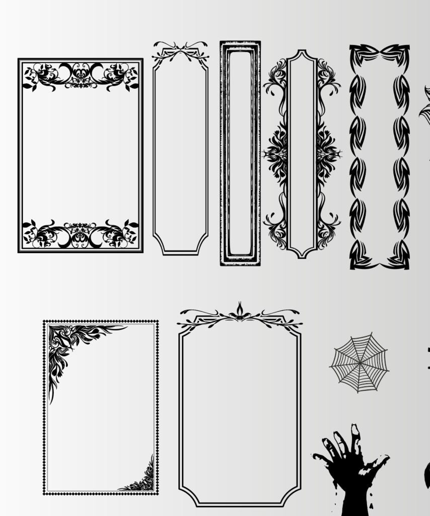 漆黒と死の魔境イラスト全39種 - ドクロとダークな世界の装飾素材集 黒/白