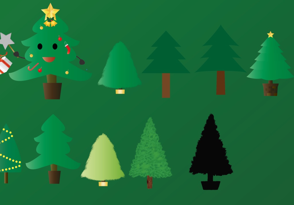 クリスマスツリーとお飾りの35イラスト素材セット - 高解像度PNG or ベクター形式