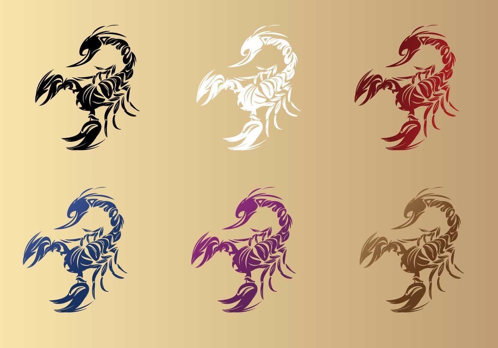 蠍(サソリ)のトライバル・タトゥー風マーク - 6カラー 高解像度png/ai - 79