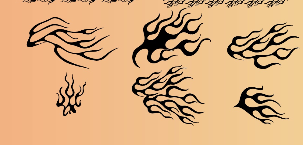 ファイアーパターンのトライバル風炎・火の装飾イラスト38セット-赤・黒