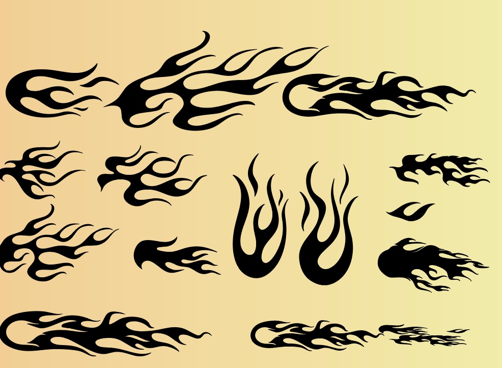 ファイアーパターンのトライバル風炎・火の装飾イラスト38セット-赤・黒