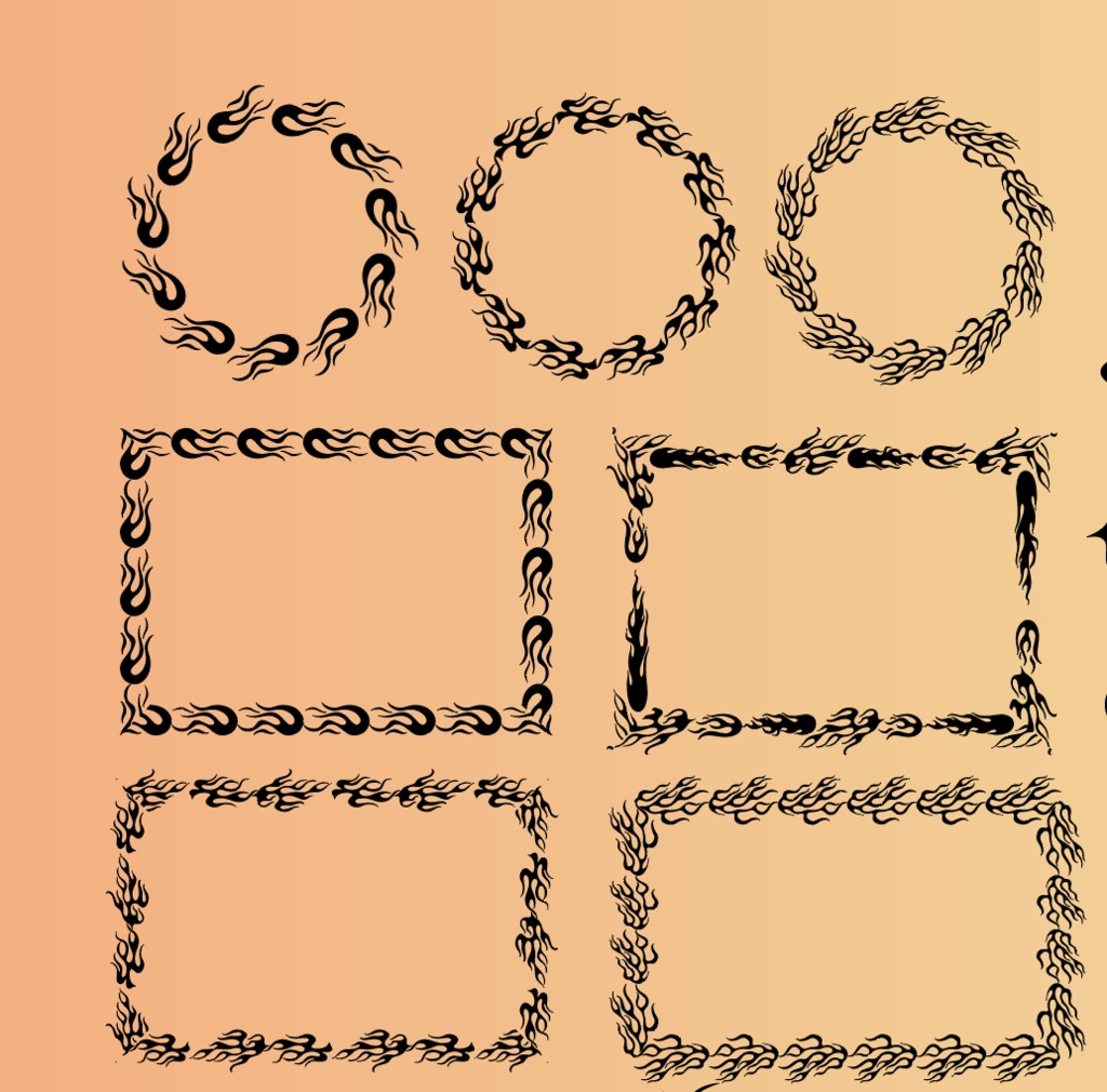 ファイアーパターンのトライバル風炎・火の装飾イラスト38セット-赤・黒