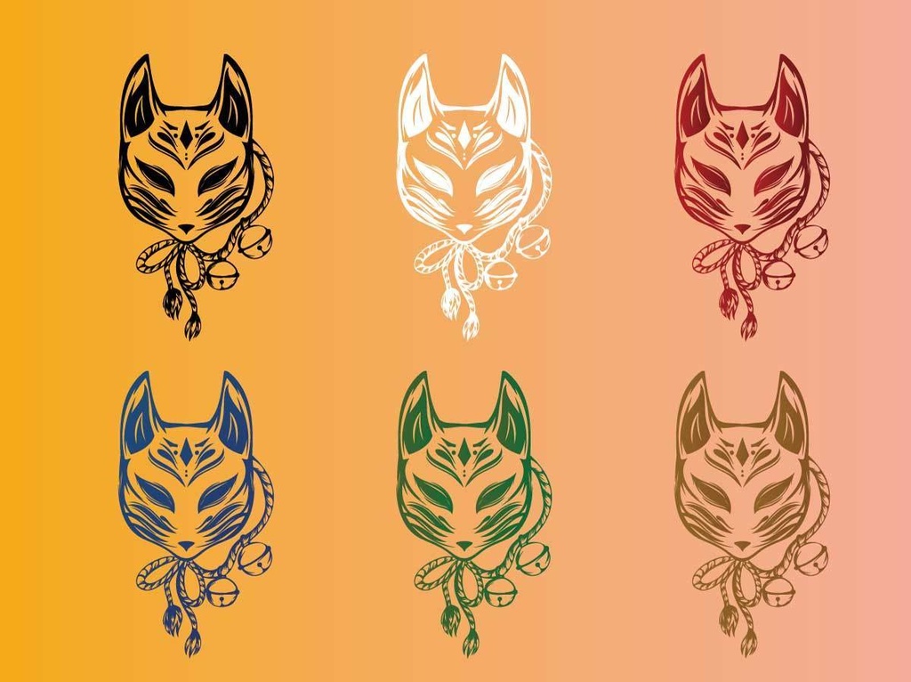 狐面のトライバル・タトゥー風マーク カラー全6種 - png/ai - 81