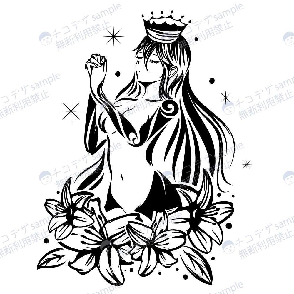 女教皇タロットのタトゥー・切り絵風イラスト - 高解像度png or aiベクター - 86