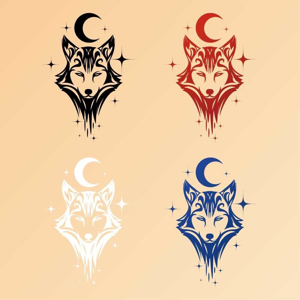 月と狼のトライバル風タトゥーイラスト - 高解像度png or aiベクター - 93