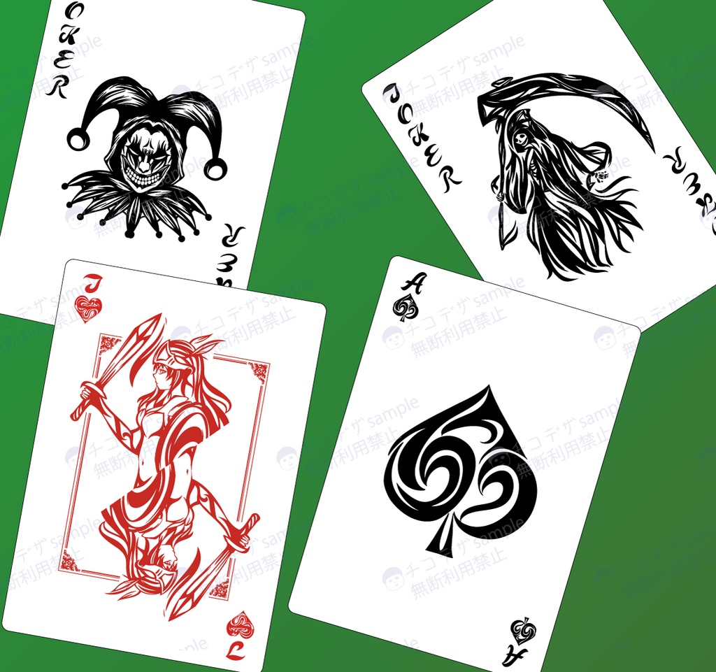 クールなトライバル風デザインのトランプ55枚セット - 高解像度png or ai(cs2)