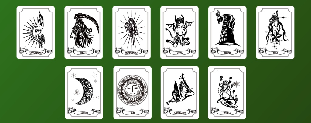 おしゃれなオリジナルタロット風占いカード全22枚 - 高解像度png or ai