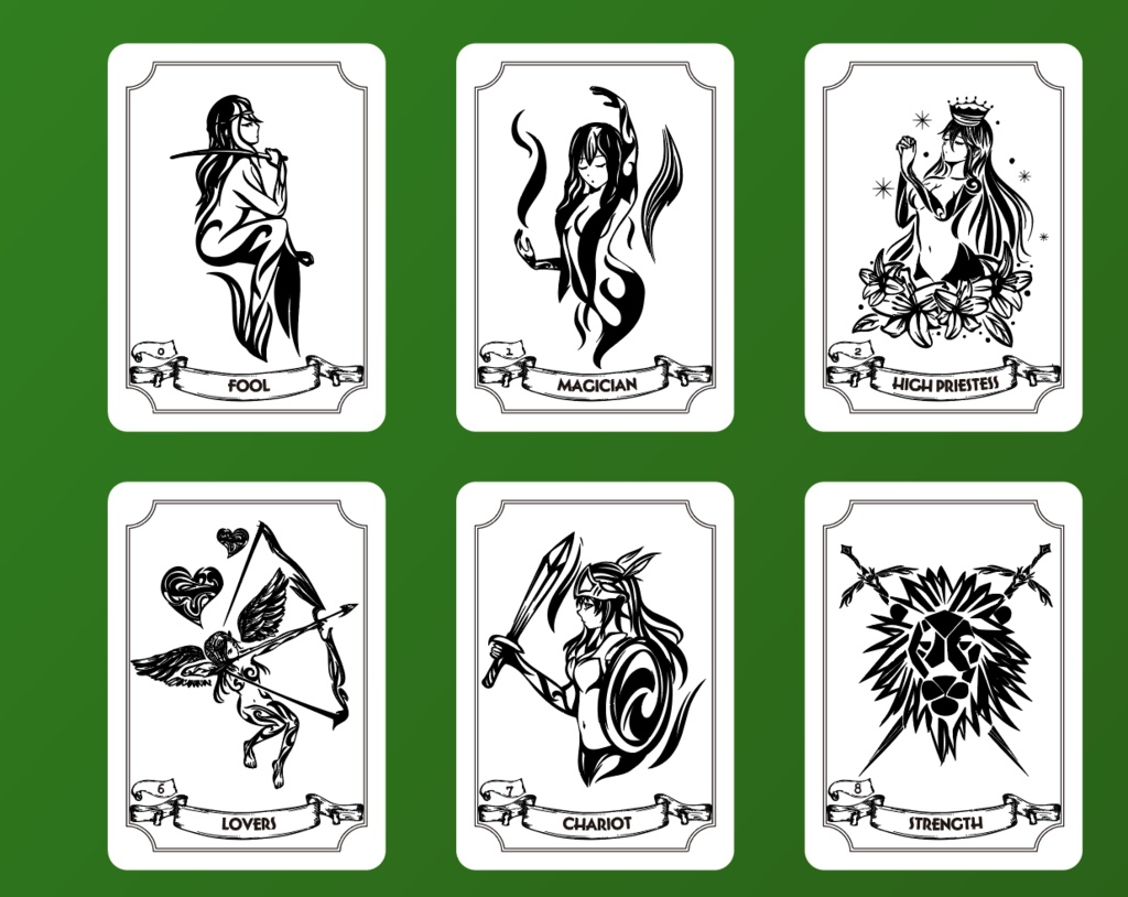 おしゃれなオリジナルタロット風占いカード全22枚 - 高解像度png or ai