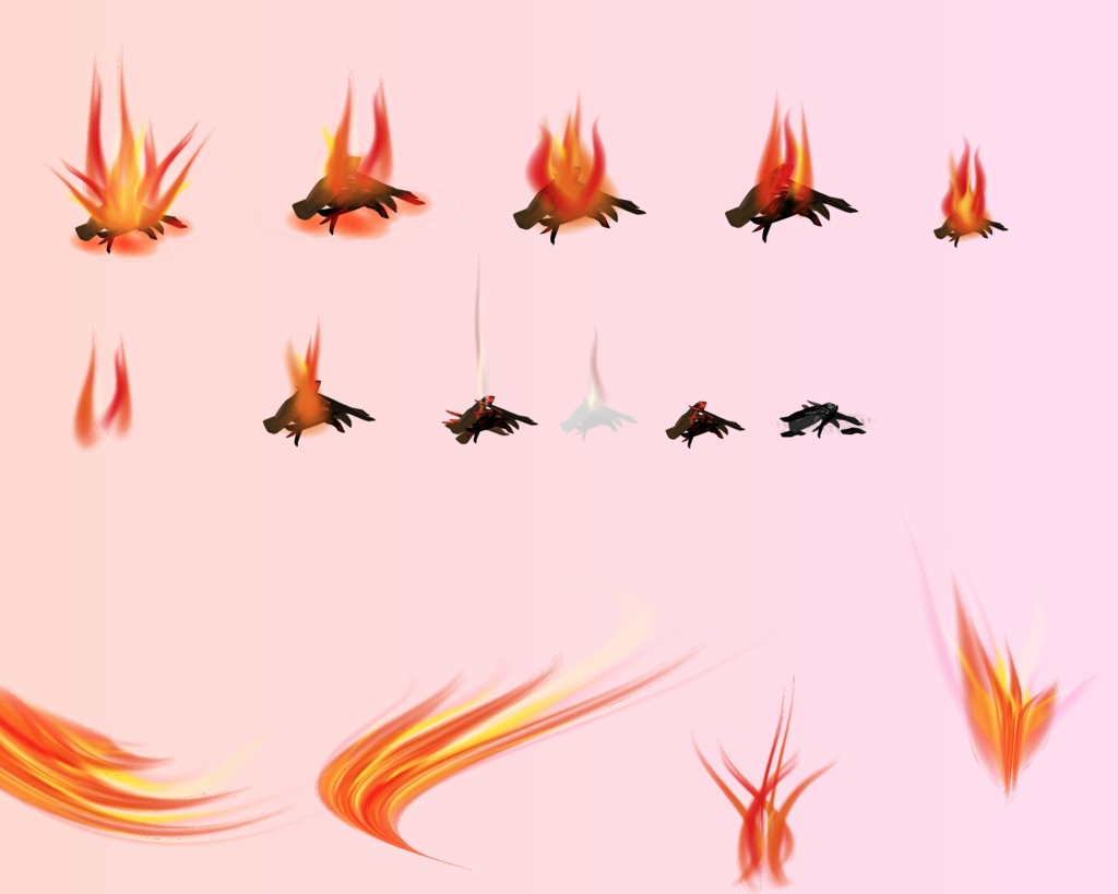 燃え盛る炎と焚き火の34セット PNG or ベクター(cs2)