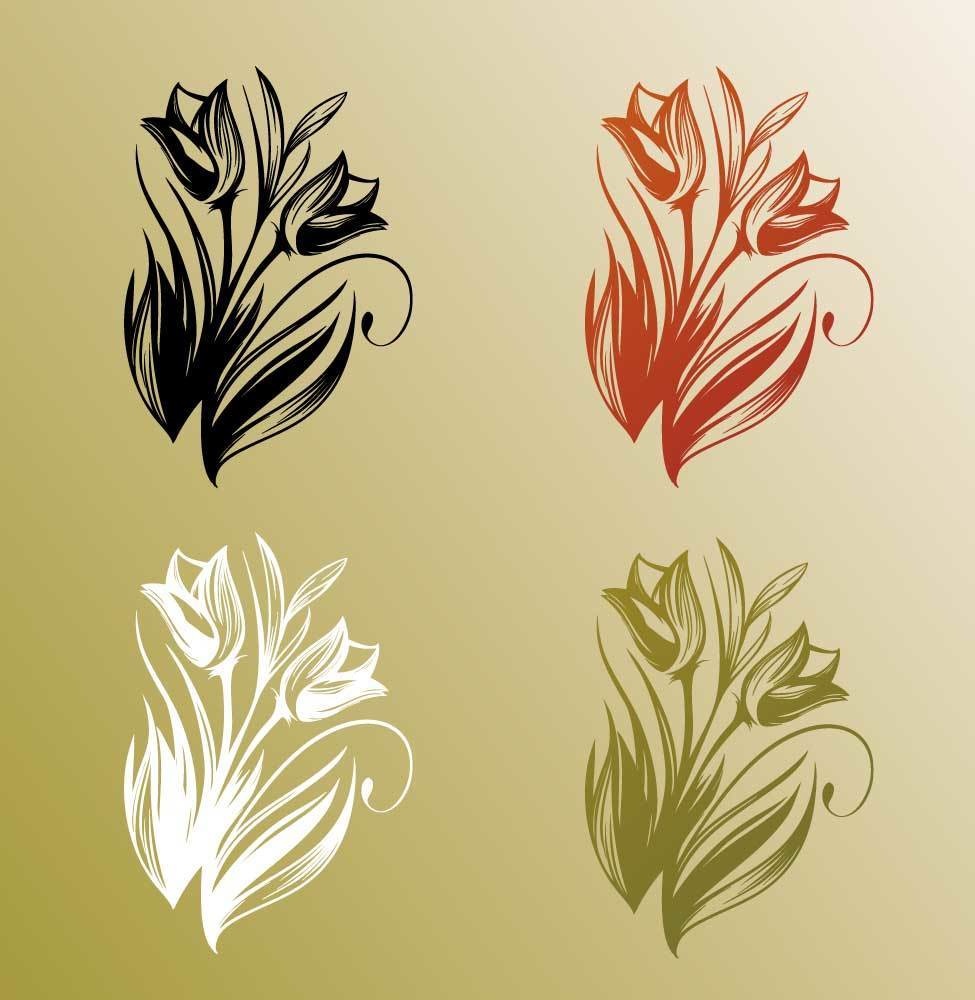 チューリップのおしゃれな線画タトゥーイラスト - 高解像度png or aiベクター -112