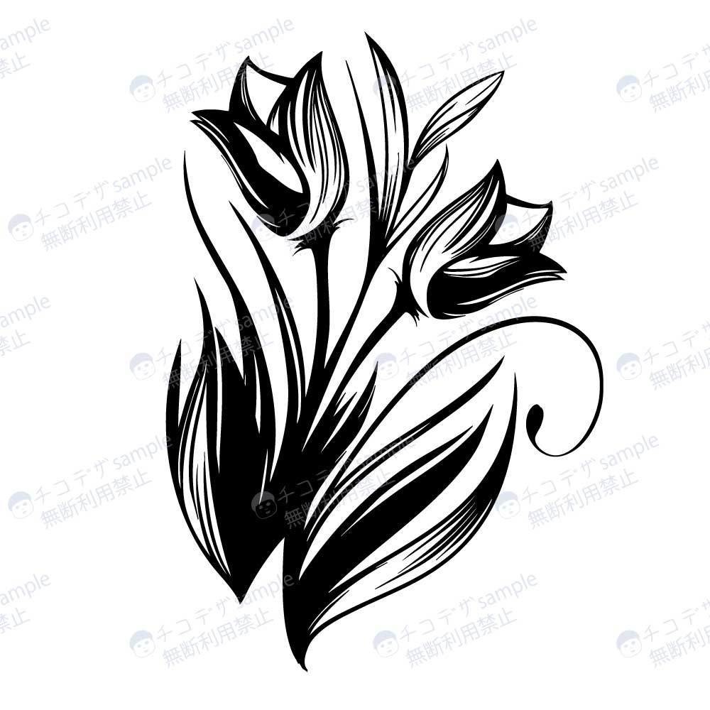 チューリップのおしゃれな線画タトゥーイラスト - 高解像度png or aiベクター -112