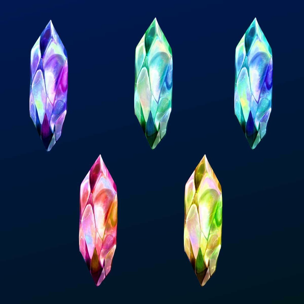 手書きの水彩タッチの宝石 - 赤・緑・青・黄・紫 - ファンタジーイラスト