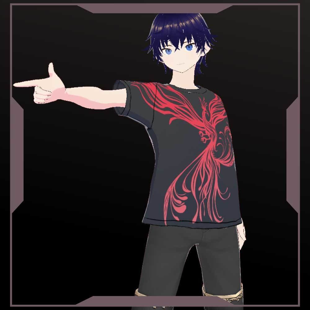 【VroidT-Shirts】鳳凰アートなトライバルTシャツ 黒・赤・白