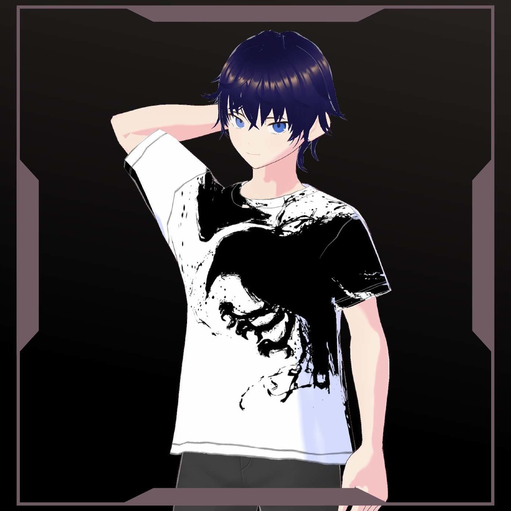 【Vroid T-Shirts】八咫烏の水墨画Tシャツ 黒 Ink painting of a crow
