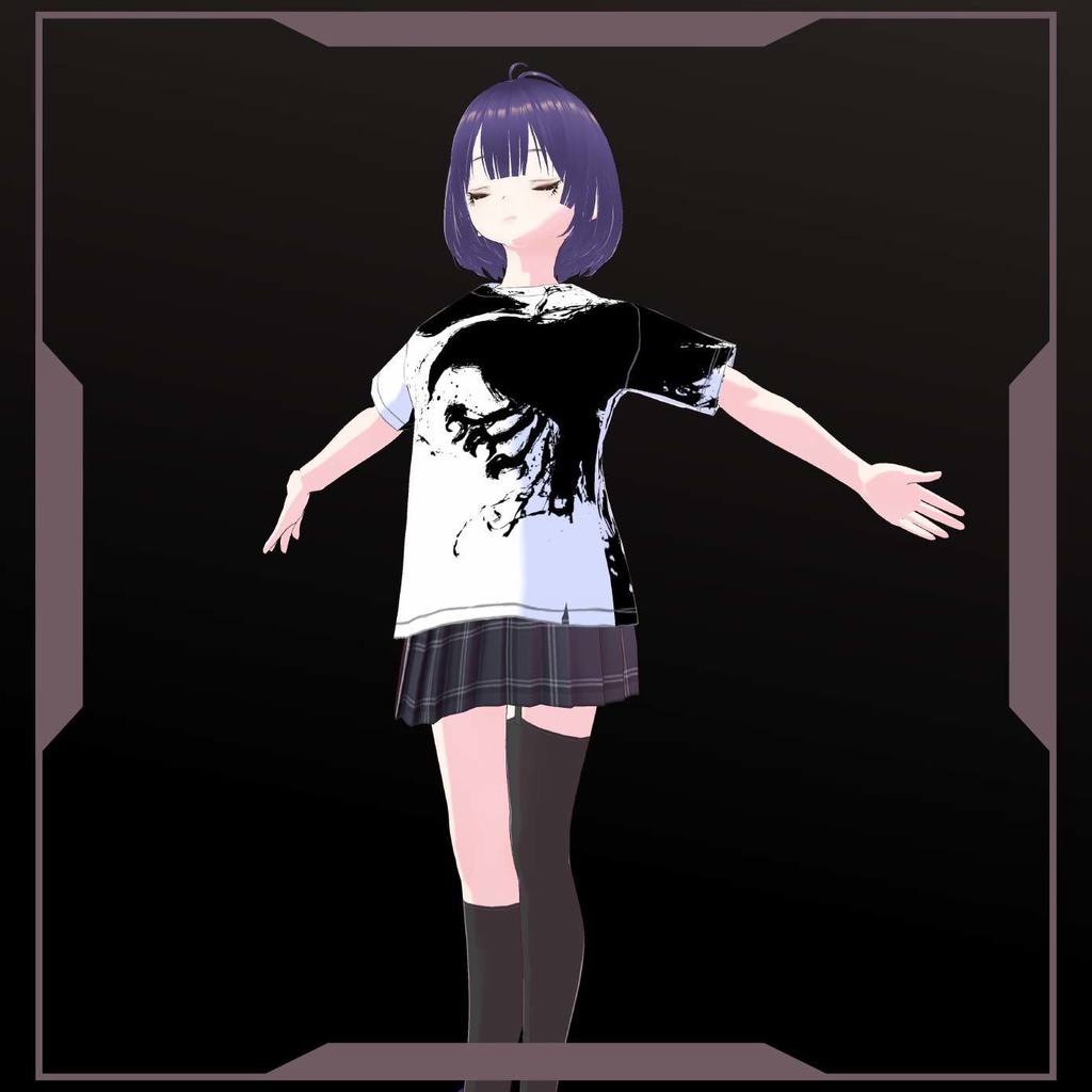 【Vroid T-Shirts】八咫烏の水墨画Tシャツ 黒 Ink painting of a crow