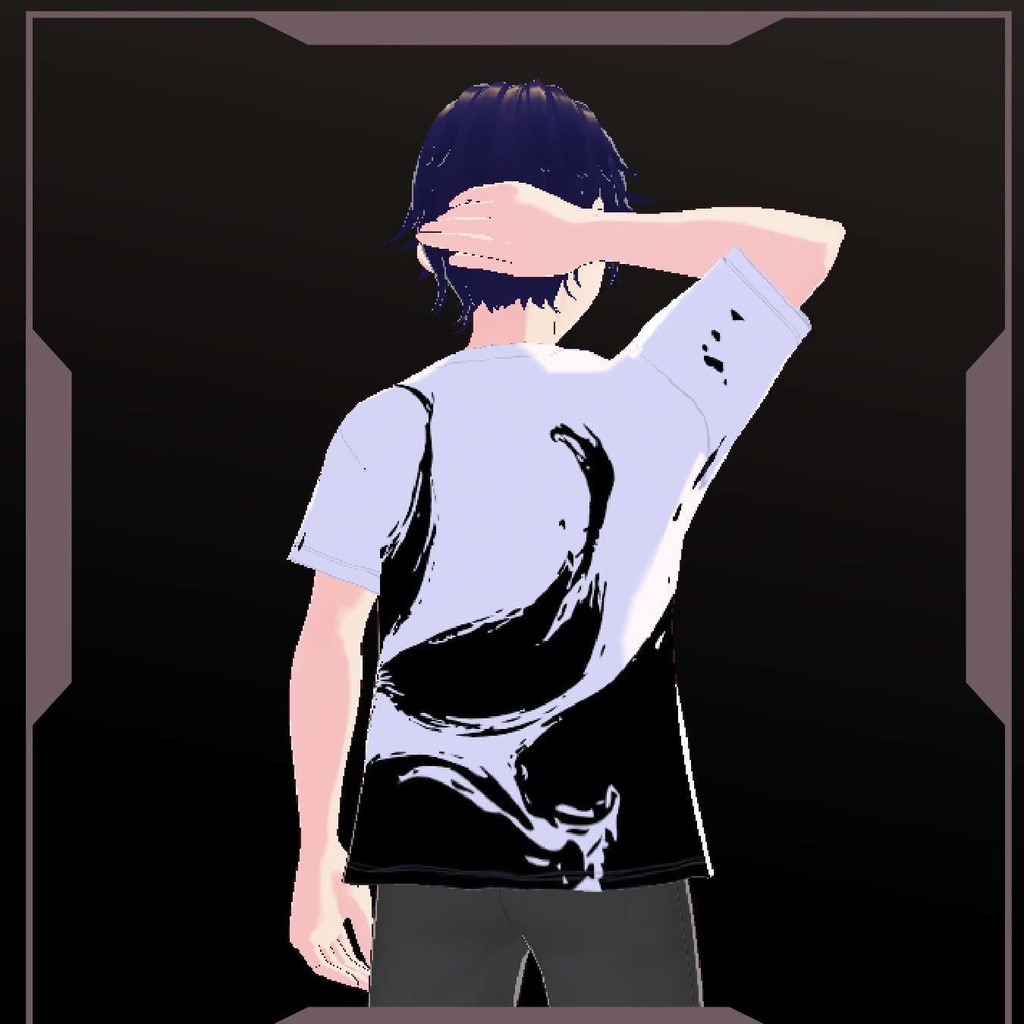 【Vroid T-Shirts】九尾の狐水墨画Tシャツ 黒 Ink painting of nine-tailed fox