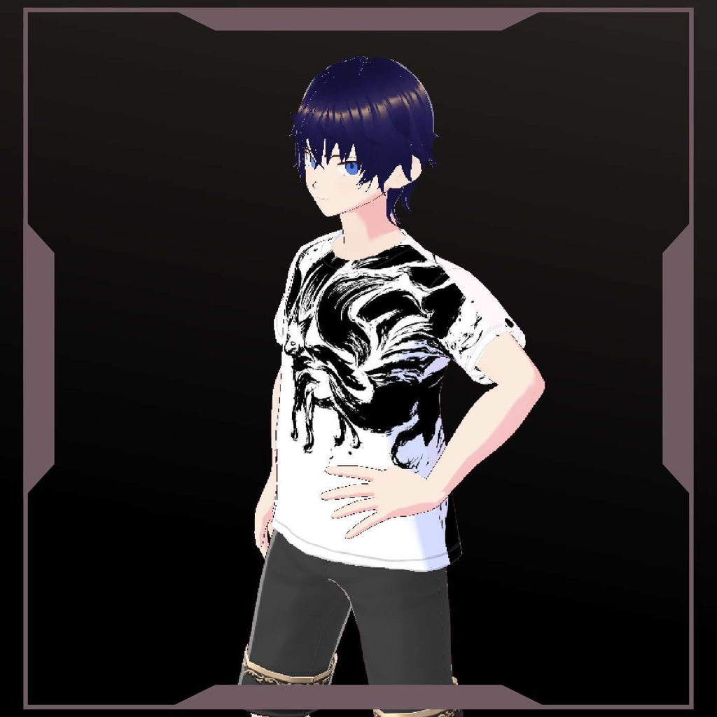 【Vroid T-Shirts】九尾の狐水墨画Tシャツ 黒 Ink painting of nine-tailed fox