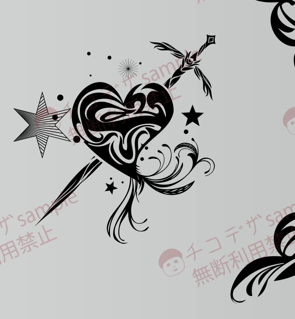 ラブ天使・翼トライバルタトゥーデザイン全10セット - png or ai/テクスチャ素材集