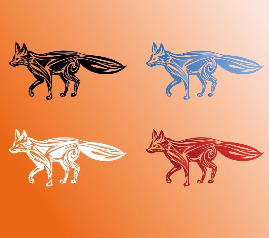 狐のタトゥーイラスト4種類のカラーセット 高解像度png or ai - 124