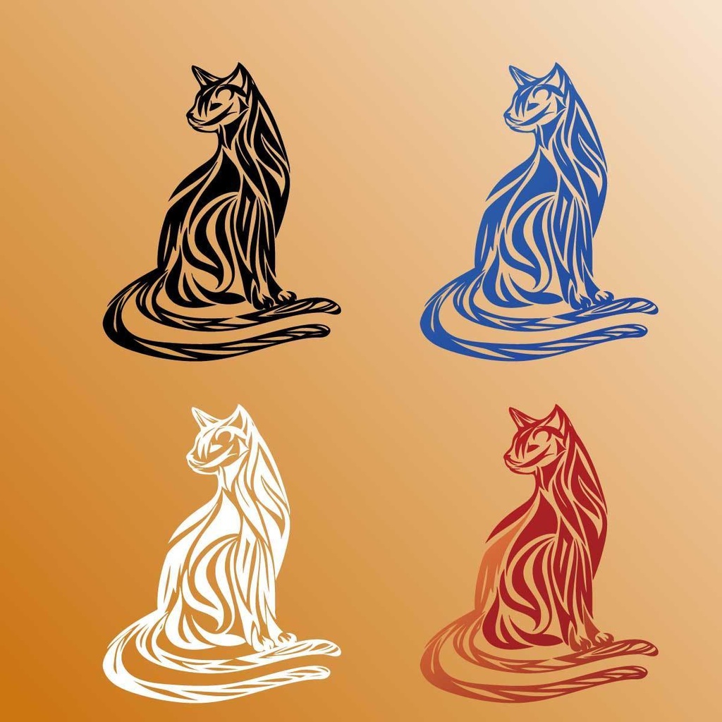 猫又のトライバルタトゥーイラスト4種類のカラーセット 高解像度png or ai - 125