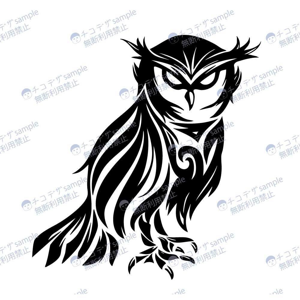 フクロウのトライバル風タトゥー4種類のカラーセット 高解像度png or ai - 127