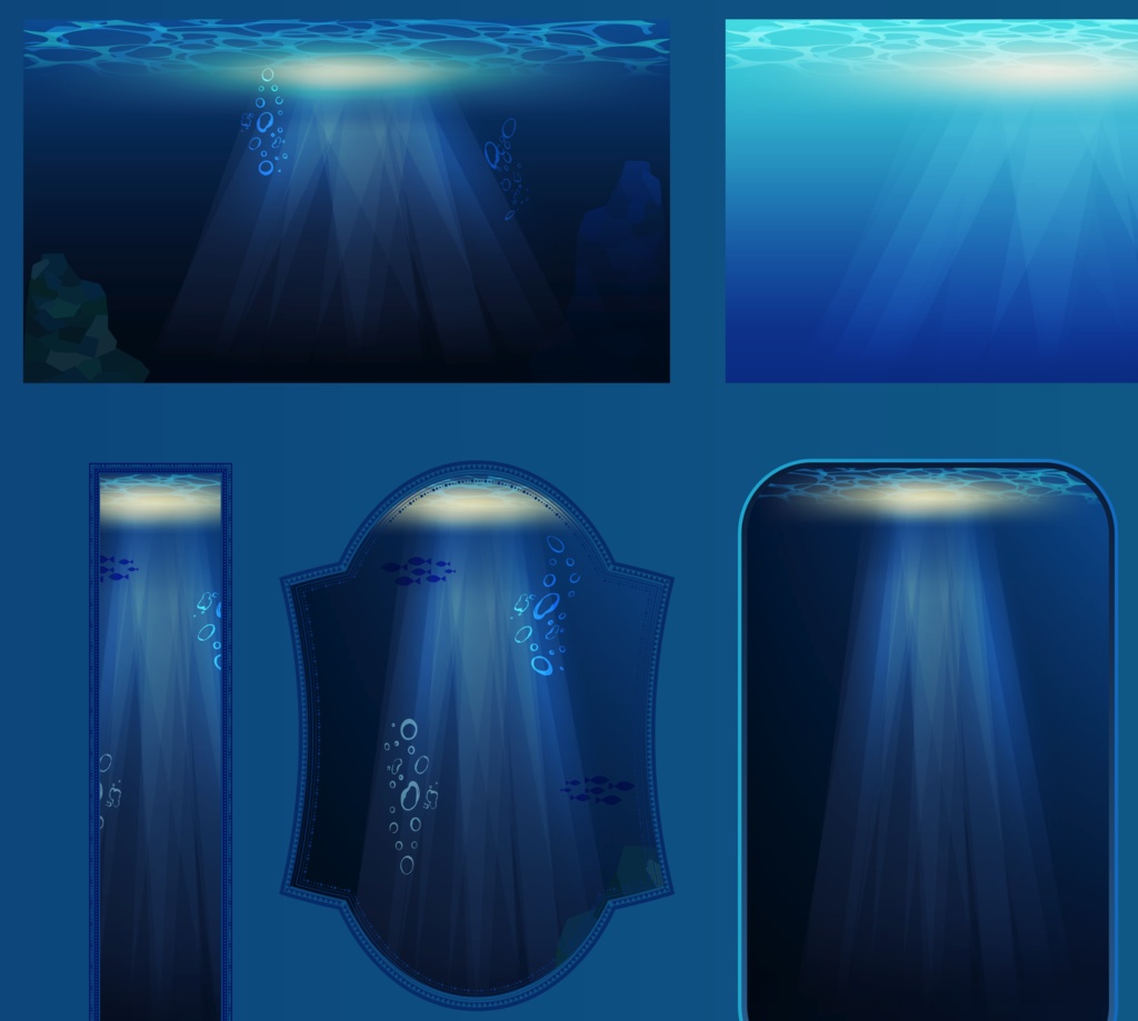 海・深海のクラシックフレーム・枠16種類セット 高解像度png or ai(ベクターcs2)