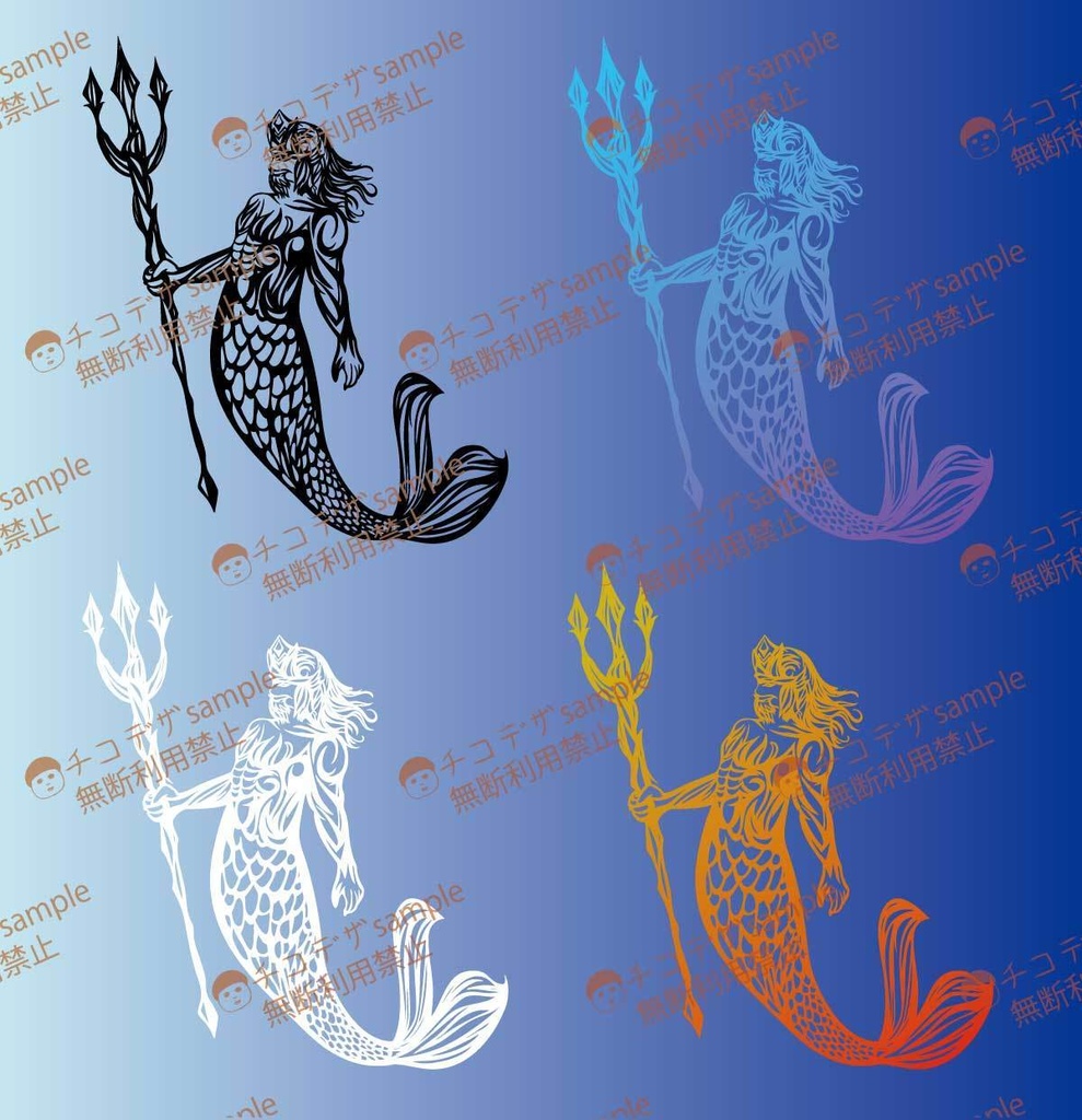 ポセイドンのトライバル風タトゥー4種類のカラーセット 高解像度png or ai - 127