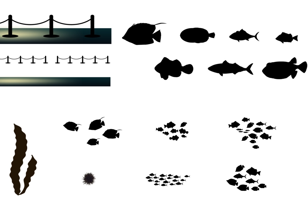 不思議な水族館のお部屋セット48種類 - 高解像度PNG or ai(ベクター)
