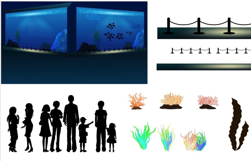 不思議な水族館のお部屋セット48種類 - 高解像度PNG or ai(ベクター)