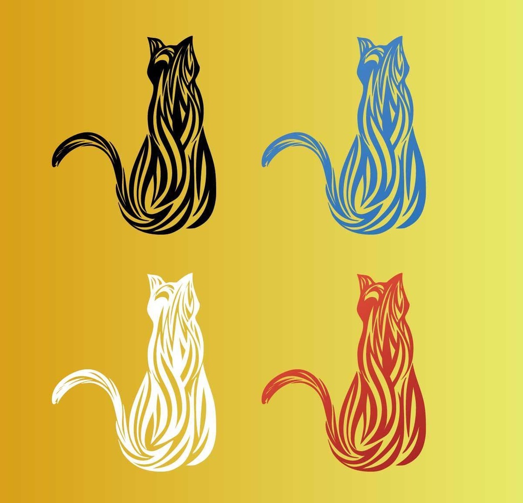 猫の後ろ姿のかわいいトライバルタトゥー 高解像度png or ai - 133