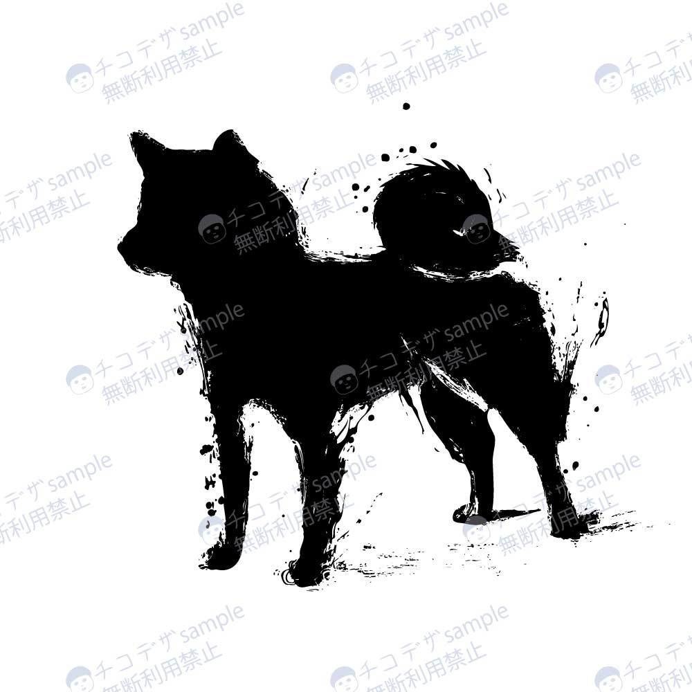 柴犬のおしゃれな墨絵アートシルエット - 高解像度png or ai(ベクター)