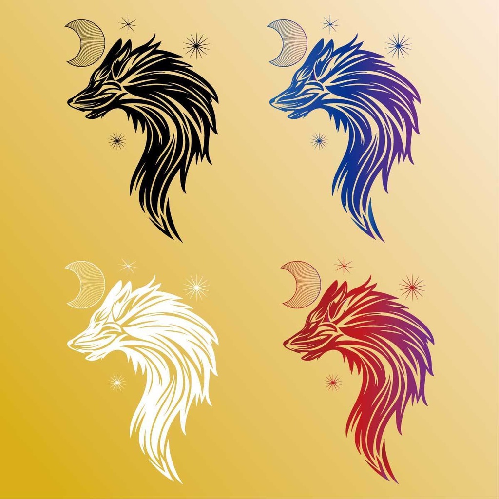 ブラックウルフと月のおしゃれなトライバルタトゥー - ai or 高解像度PNG